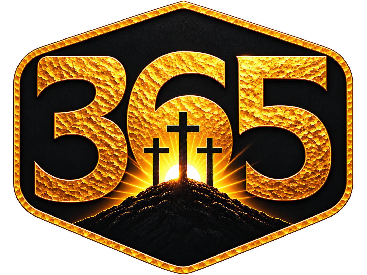 365 faith emblem with three crosses at first light